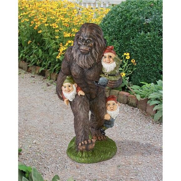 Schlepping The Garden Gnomes Bigfoot Yeti Indoor/Outdoor Statue, 16 Inch Tall